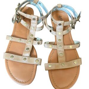 Beige and Gold Studded Sandals